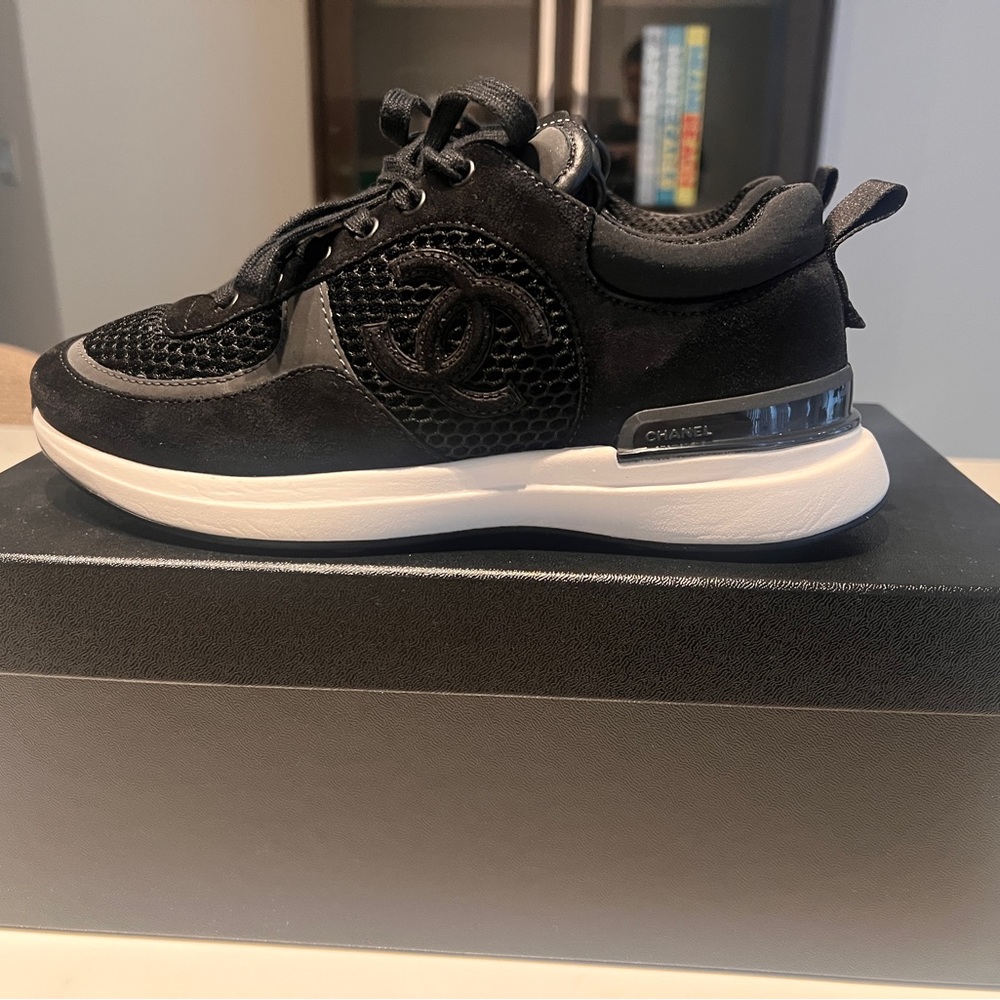 Chanel Sneakers Black Suede Calfskin CC 37
